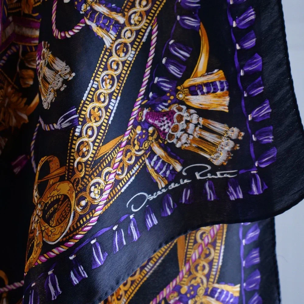 Vintage 80s Oscar de la Renta 100% silk table print giant scarf